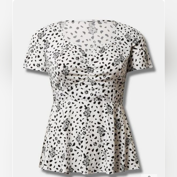 torrid Tops - Disney Villains Cruella Peplum Stretch Challis Blouse